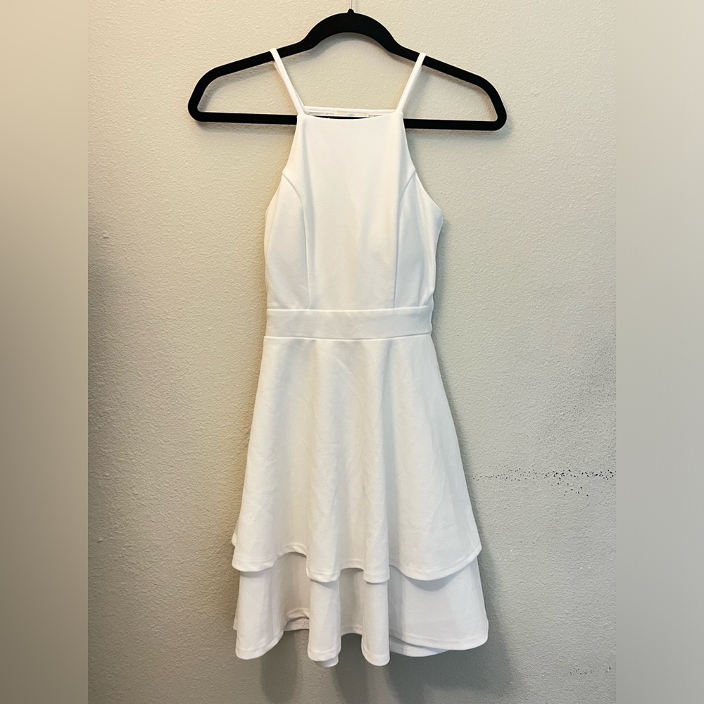 Francescas Jun & Ivy White High Neck Dress w/ Crochet Cut Out in the Back